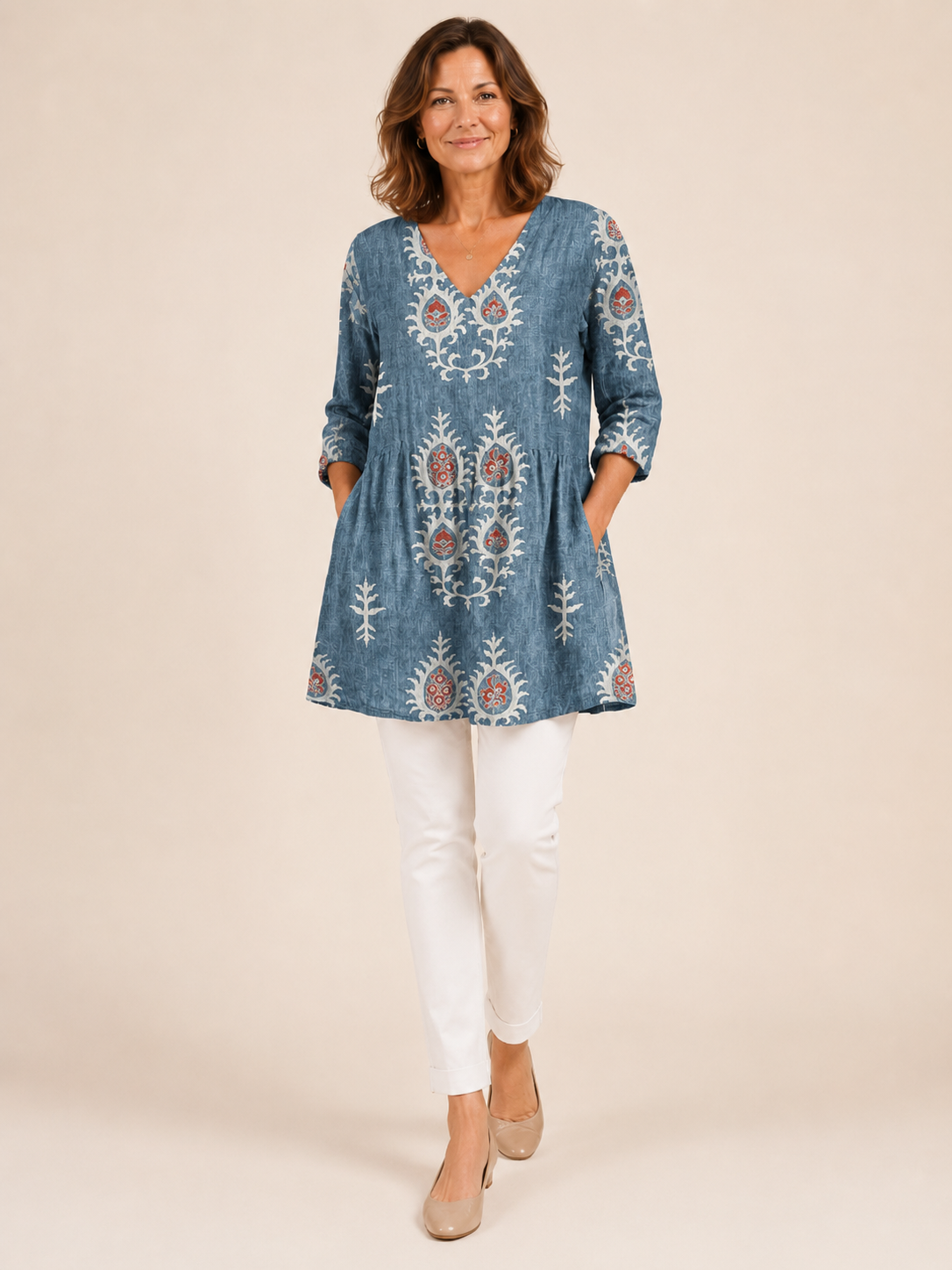 Elise | Long Blouse with V-Neck
