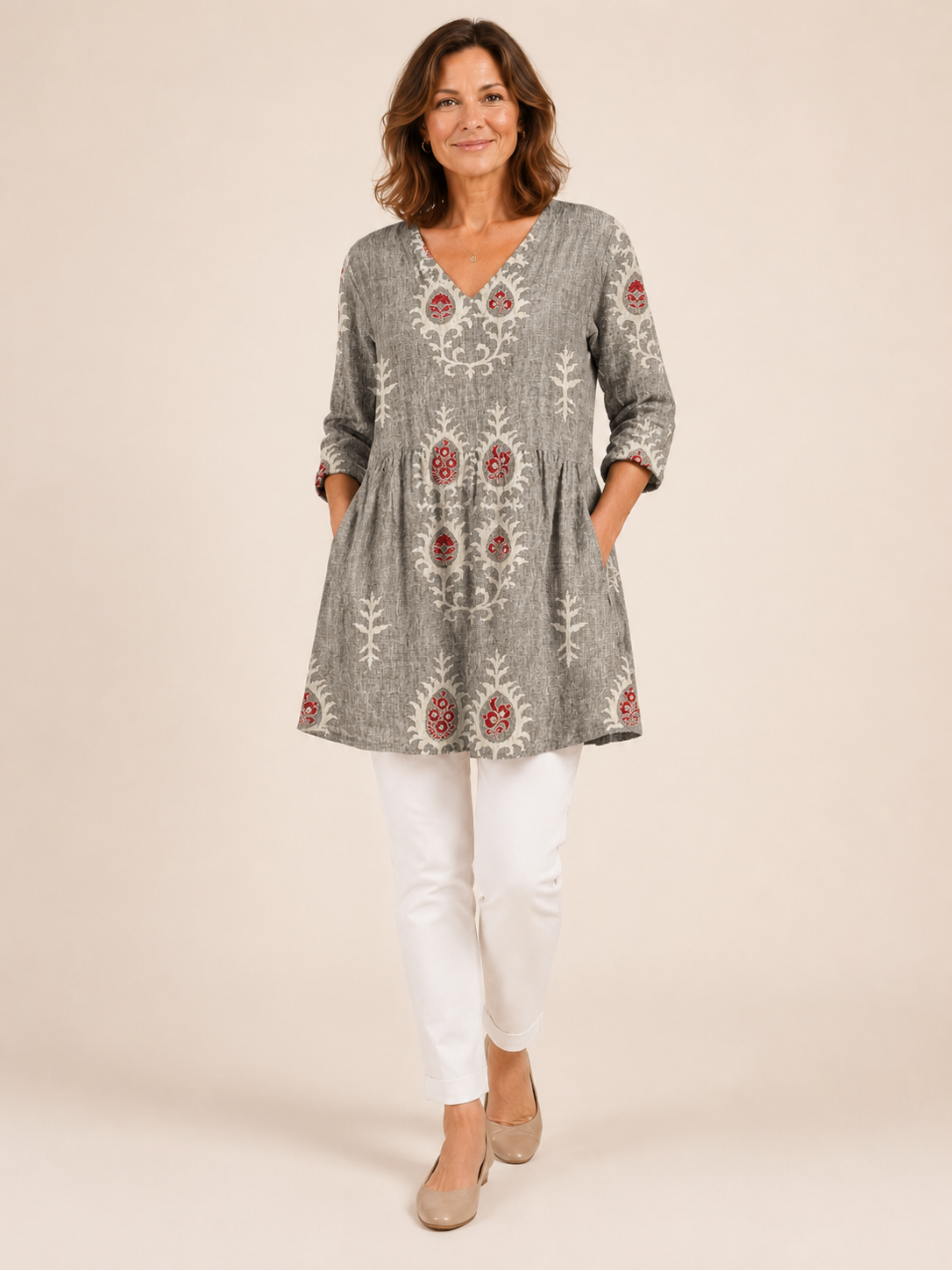 Elise | Long Blouse with V-Neck