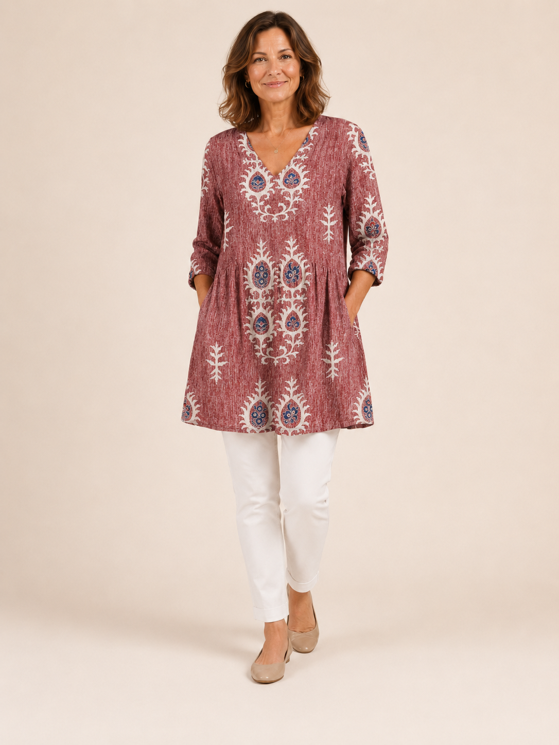 Elise | Long Blouse with V-Neck